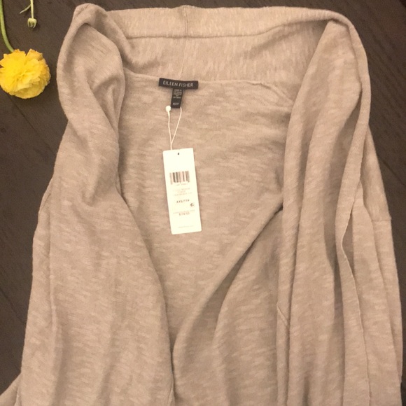 Eileen Fisher Silver Organic Linen High Collar Ribbed Knit Cardigan Size XS - Picture 9 of 13